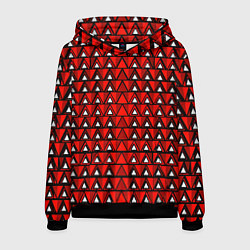 Толстовка-худи мужская Узор из треугольников с чёрной обводкой красный, цвет: 3D-черный