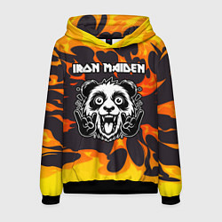Толстовка-худи мужская Iron Maiden рок панда и огонь, цвет: 3D-черный