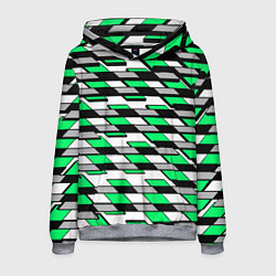 Толстовка-худи мужская Зелёные четырёхугольники на белом фоне, цвет: 3D-меланж