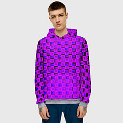 Толстовка-худи мужская Фиолетовые квадраты на чёрном фоне, цвет: 3D-меланж — фото 2