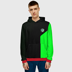 Толстовка-худи мужская Skoda pattern sport green, цвет: 3D-красный — фото 2
