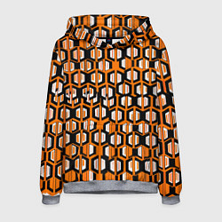 Толстовка-худи мужская Техно узор из шестиугольников оранжевый, цвет: 3D-меланж