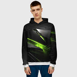 Толстовка-худи мужская Зеленая абстрактная конструкция в стиле nvidia, цвет: 3D-белый — фото 2