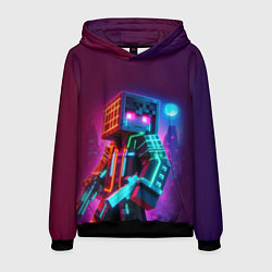 Толстовка-худи мужская Cyberpunk and Minecraft - collaboration ai art, цвет: 3D-черный
