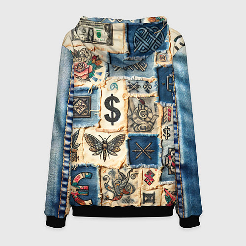 Мужская толстовка Баксы и девушки на дениме - пэчворк / 3D-Черный – фото 2