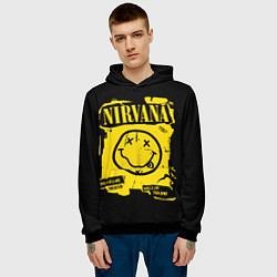 Толстовка-худи мужская Nirvana - смайлик, цвет: 3D-черный — фото 2