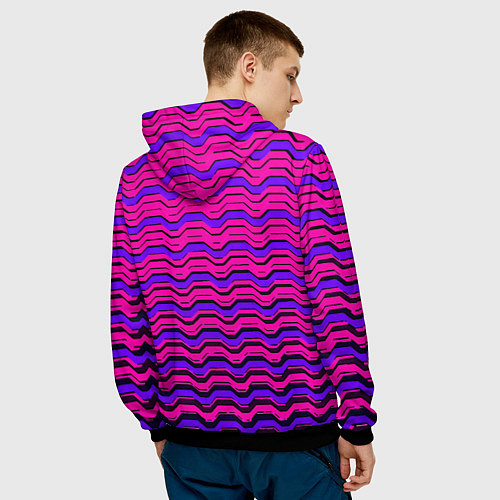 Мужская толстовка Розовые линии и чёрные полосы / 3D-Черный – фото 4