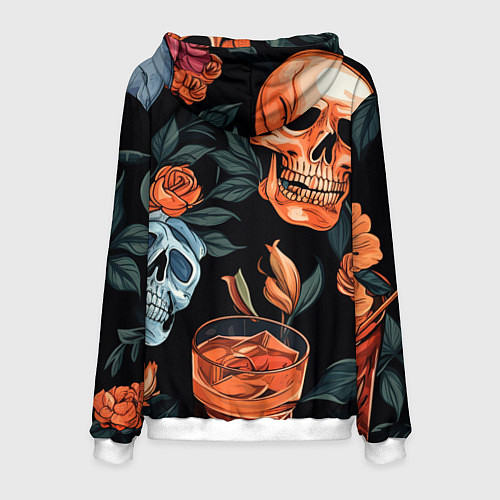 Мужская толстовка Кусты черепов с розами и пионами / 3D-Белый – фото 2