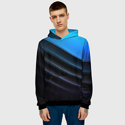Толстовка-худи мужская Геометрическая синяя абстракция на черном фоне мин, цвет: 3D-черный — фото 2