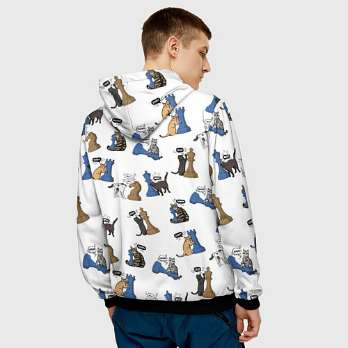 Мужская толстовка Котики и шахматы белый / 3D-Черный – фото 4