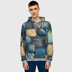 Толстовка-худи мужская Denim patchwork - ai art, цвет: 3D-меланж — фото 2