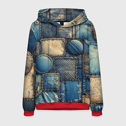 Толстовка-худи мужская Denim patchwork - ai art, цвет: 3D-красный