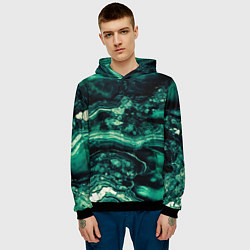 Толстовка-худи мужская Текстура бирюзового мрамора, цвет: 3D-черный — фото 2