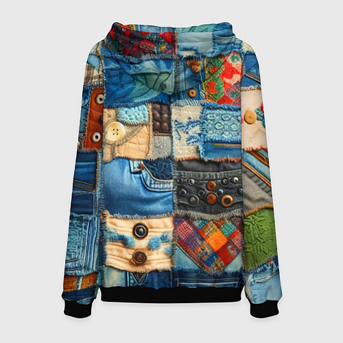 Мужская толстовка Vanguard denim patchwork - ai art / 3D-Черный – фото 2