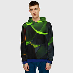 Толстовка-худи мужская Green neon abstract geometry, цвет: 3D-синий — фото 2