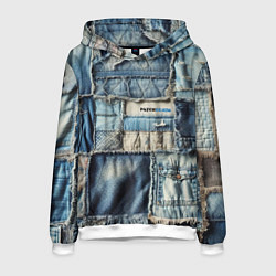 Толстовка-худи мужская Patchwork denim - vogue, цвет: 3D-белый