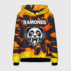 Толстовка-худи мужская Ramones рок панда и огонь, цвет: 3D-черный