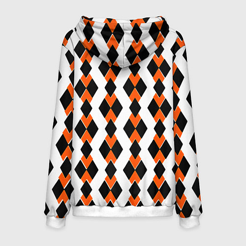 Мужская толстовка Чёрные и оранжевые ромбы на белом фоне / 3D-Белый – фото 2