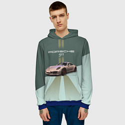 Толстовка-худи мужская Спортивный автомобиль Порше 911, цвет: 3D-синий — фото 2