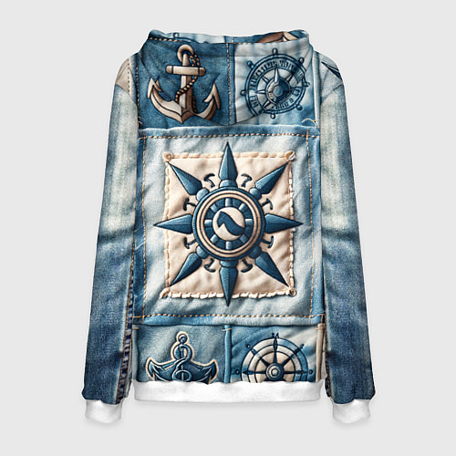 Мужская толстовка Пэчворк с якорем - джинсовка моряка / 3D-Белый – фото 2