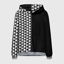 Толстовка-худи мужская Белые треугольники на чёрном фоне, цвет: 3D-меланж