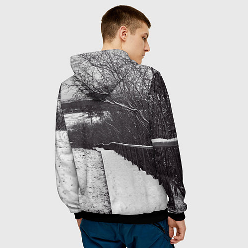 Мужская толстовка Заснеженная лестница в парке / 3D-Черный – фото 4