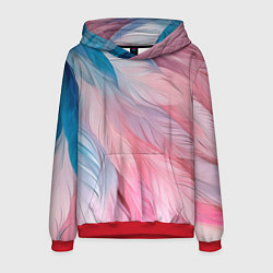 Толстовка-худи мужская Пастельно-голубые и розовые перья, цвет: 3D-красный