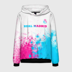 Толстовка-худи мужская Real Madrid neon gradient style посередине, цвет: 3D-черный