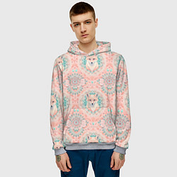 Толстовка-худи мужская Лисицы на светлом фоне, цвет: 3D-меланж — фото 2