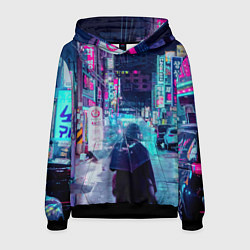 Толстовка-худи мужская Дождливый неоновый вечер в Японии, цвет: 3D-черный