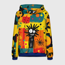 Толстовка-худи мужская Красочная абстракция с черным персонажем, цвет: 3D-синий
