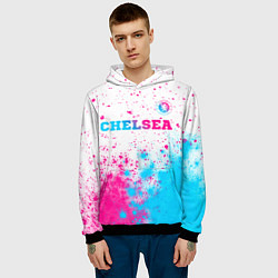 Толстовка-худи мужская Chelsea neon gradient style посередине, цвет: 3D-черный — фото 2