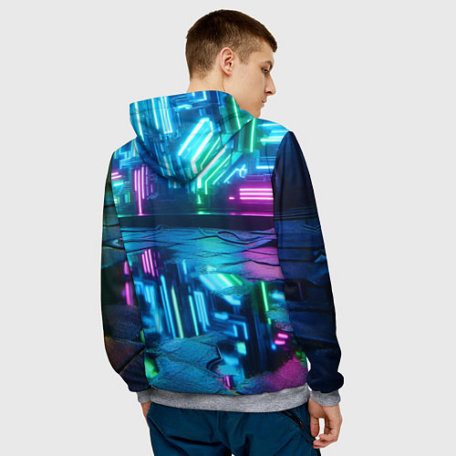 Мужская толстовка Необычный Барт Симпсон в ночном неоновом городе / 3D-Меланж – фото 4