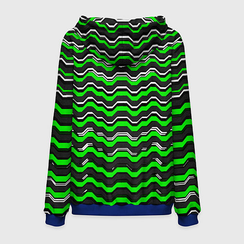 Мужская толстовка Белые и зелёные полосы на чёрном фоне / 3D-Синий – фото 2