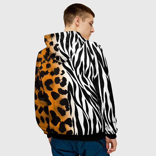 Мужская толстовка Леопардовые пятна с полосками зебры / 3D-Черный – фото 4