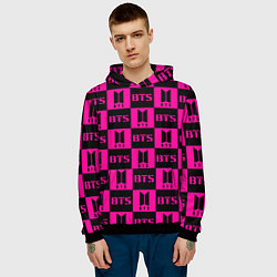 Толстовка-худи мужская BTS pattern pink logo, цвет: 3D-черный — фото 2