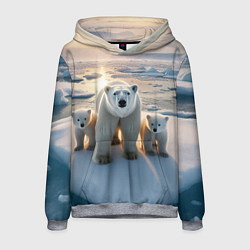 Толстовка-худи мужская Polar bear with her cubs - ai art, цвет: 3D-меланж