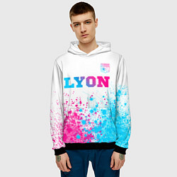 Толстовка-худи мужская Lyon neon gradient style посередине, цвет: 3D-черный — фото 2