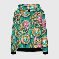 Толстовка-худи мужская Ювелирные бирюзовые украшение с золотом и бриллиан, цвет: 3D-черный