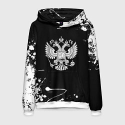 Толстовка-худи мужская Россия герб краски брызги, цвет: 3D-белый