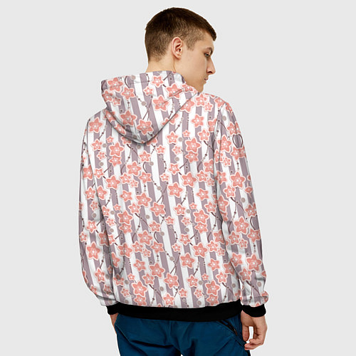 Мужская толстовка Коралловые цветы на полосатом фоне / 3D-Черный – фото 4