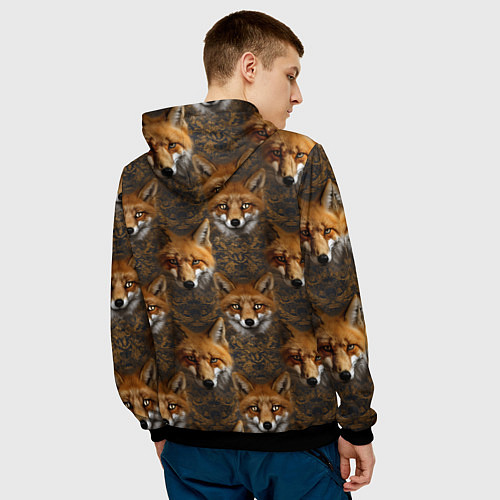 Мужская толстовка Лакшери паттерн с золотыми лисицами / 3D-Черный – фото 4