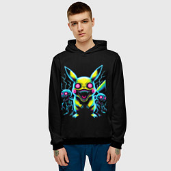 Толстовка-худи мужская Pikachu and skeletons - neon glow ai art, цвет: 3D-черный — фото 2