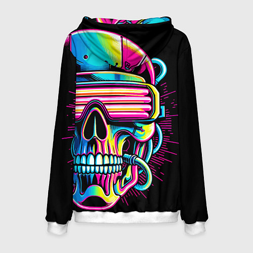 Мужская толстовка Cyber skull - ai art neon / 3D-Белый – фото 2