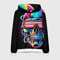 Толстовка-худи мужская Cyber skull - ai art neon, цвет: 3D-белый