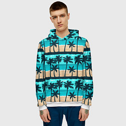 Толстовка-худи мужская Пляжные пальмы паттерн, цвет: 3D-белый — фото 2