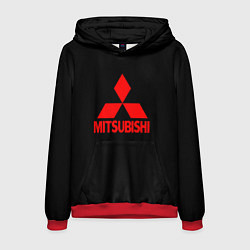 Толстовка-худи мужская Mitsubishi red logo, цвет: 3D-красный