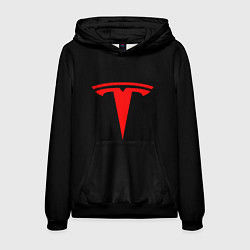 Толстовка-худи мужская Tesla red logo, цвет: 3D-черный