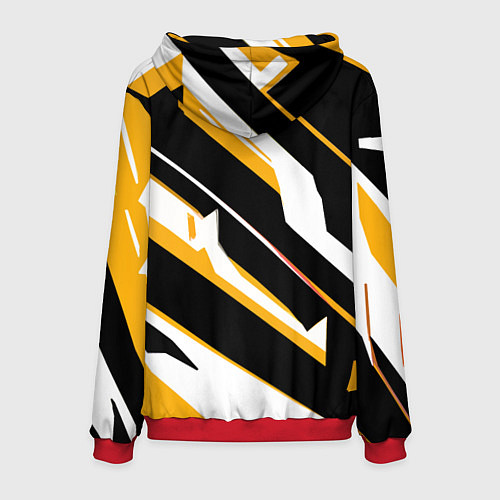 Мужская толстовка Жёлто-белые широкие линии на чёрном фоне / 3D-Красный – фото 2