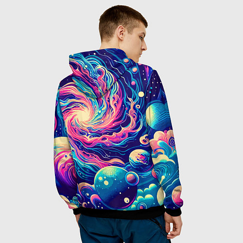 Мужская толстовка Разноцветный бескрайний космос - нейросеть / 3D-Черный – фото 4